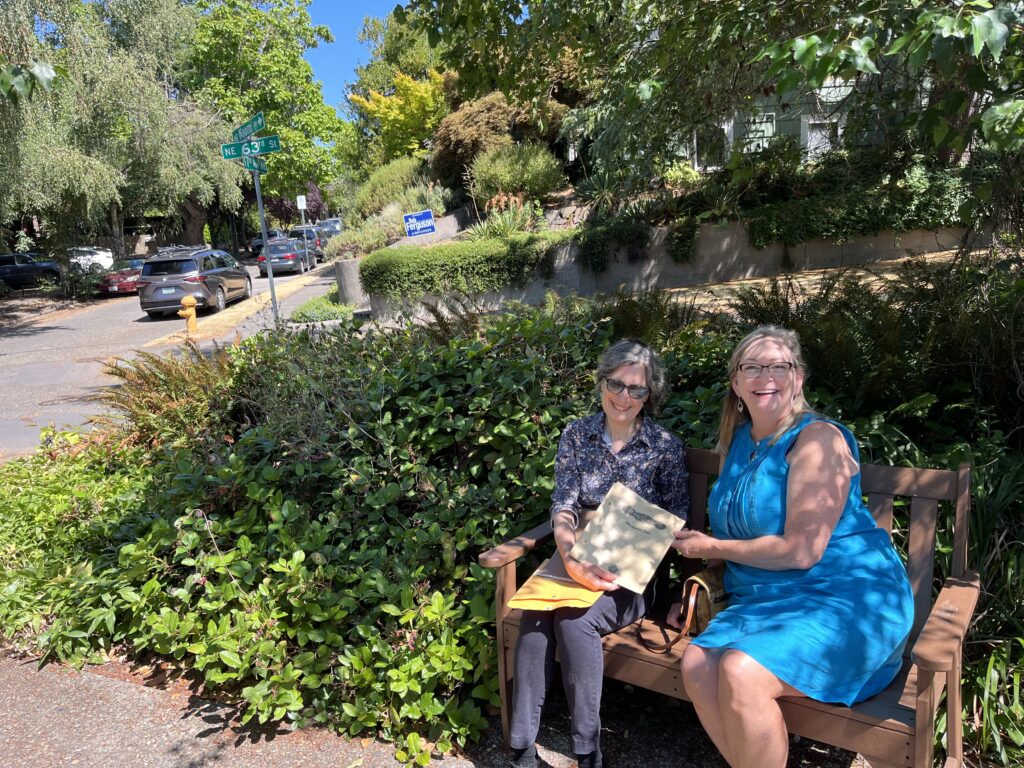 FORC Boardmember Lani Johnson met Toni at the Circle Park, which is right near her great grandparents’ old home (green house in the background).